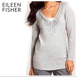 Eileen Fisher Organic Cotton Cashmere Silver Sequin Sweater  -  Size XL